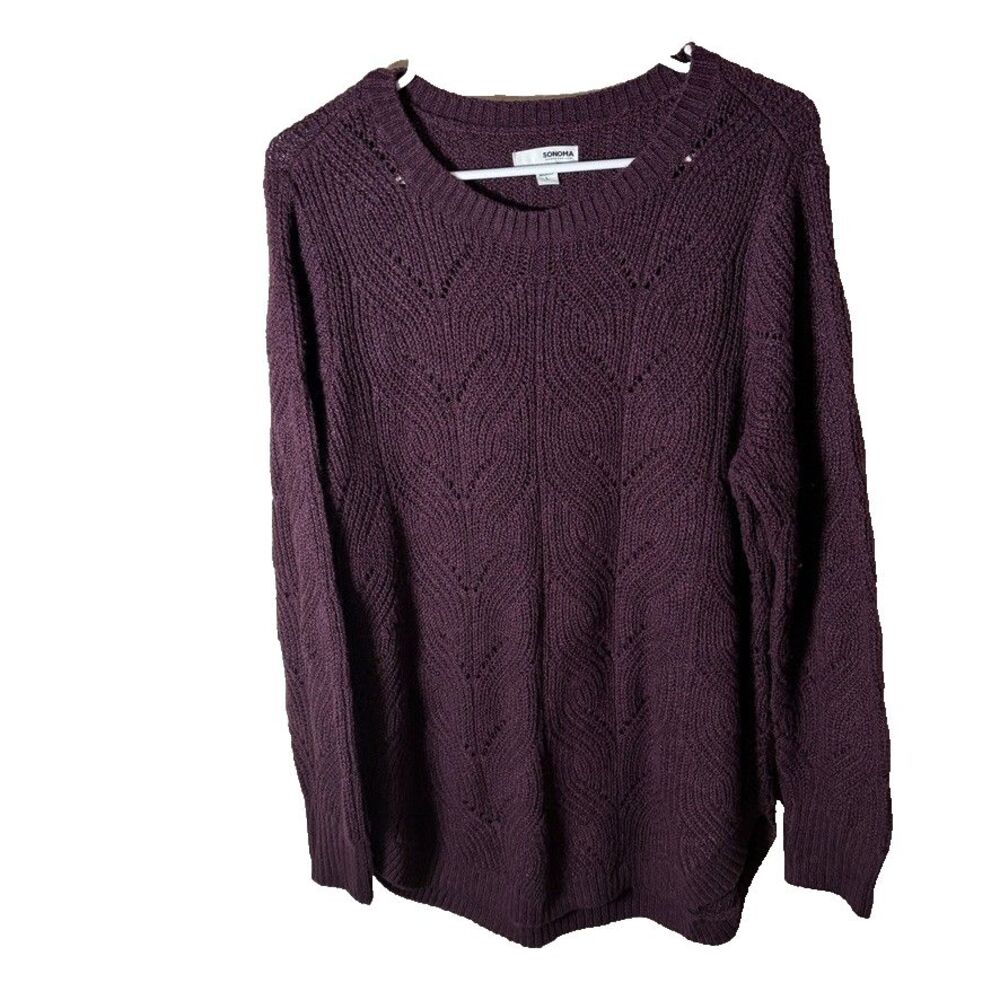 Sonoma Sweater Women's Large Purple Knit Pullover Round Neck Casual Solid
